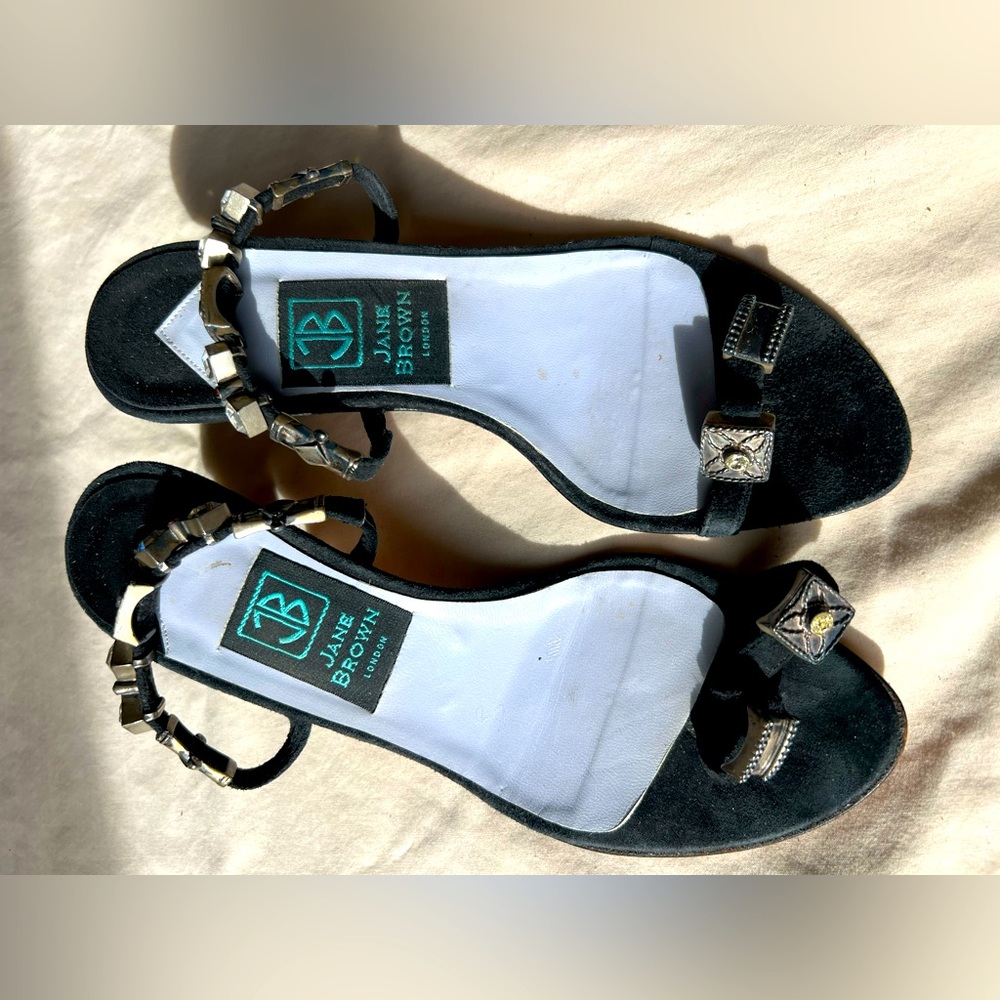 Jane Brown (London) vintage black heels with metal & jewel detail size 7